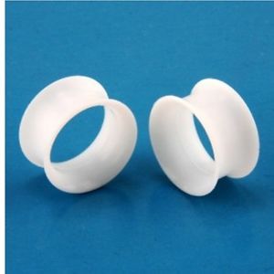 Pair 2 Pearl White Ear Skin Plugs Tunnels Silicone Gauges 6g 7 8" Double Flare