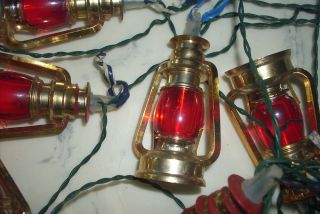 Vtg Christmas Lights String OF10 Lanterns with Red Globes Made in Italy Working