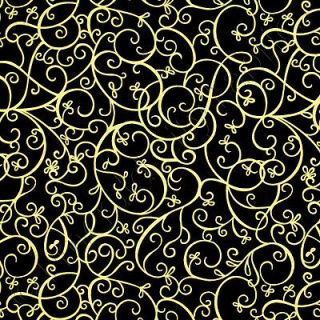 Timeless Treasures Shimmer Scroll Black Gold Cotton Quilt Quilting Fabric Yards