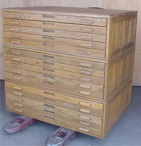 15 Drawer Wood Flat File Engineering Drawing Blue Print Large Storage Cabinet