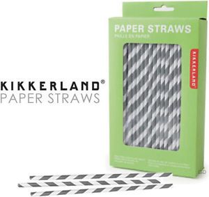 Kikkerland Gray Stripe Paper Straws 144 Biodegradable Compostable Bar Party Grey