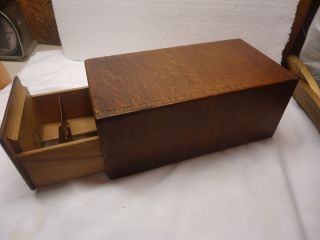 Antique Tiger Oak Library File Card Drawer Box Kitchen Recipe Cabinet Table Top