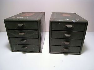 Pair of Vintage File A Way Mini 4 Drawer All Metal Parts Bin Tool Box Cabinets