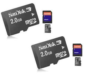 2 Pack SanDisk 2GB MicroSD Flash Memory Card w SD Card Adapter Jewel Case