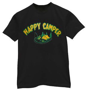 Happy camper Funny Saying Camping Hunting Fishing Black Mens Tee T Shirt