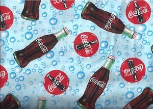 Licensed by Coca Cola Spectrix Fabric Coke Bottles Novelty Food Drink 1 Yd