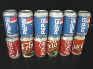 6 Coca Cola 6 Pepsi Cans Dollhouse Miniatures Food Drink