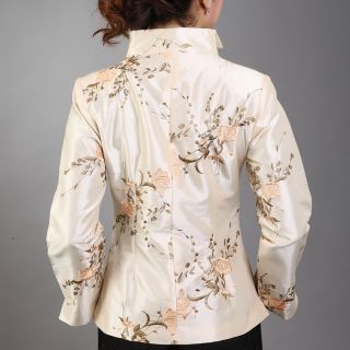 Red Beige Orange Chinese Women's Silk Embroidery Jacket Coat Sz 8 10 12 14 16
