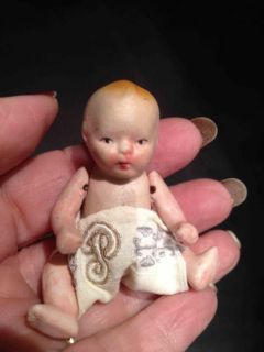 Antique Bisque Tiny Baby Doll Doll House Size Occupied Japan