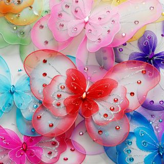 10" Sheer Nylon Crystal Wire Butterfly w Rhineston Party Decorations 1pc