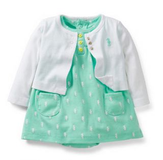Carters Baby Girl Clothes Dress Cardigan Set Green Shrimp NB 3 6 9 12 Months