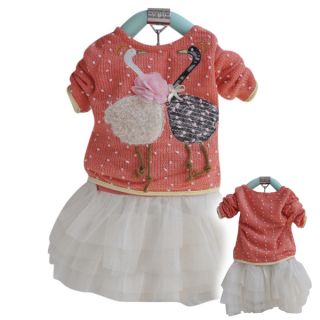 1pc Baby Girls Kid Toddler Swan Knit Top Dress Tutu Clothes Outfit 2 3Y Orange