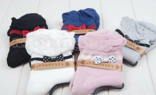 New Fashion Women's Ladies Solid Color Bow Cotton Ankle Socks 5 Colour Choose