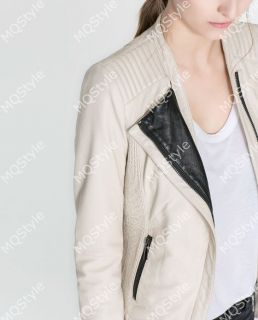 Womens European Fashion V Neck Faux Leather Zip Silm Blazer Coat Jacket B3192