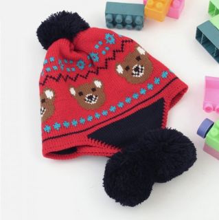 Baby Kids Girl Bear Knit Hat Crochet Winter Warm Earmuffs Beanie Ear Ball Cap