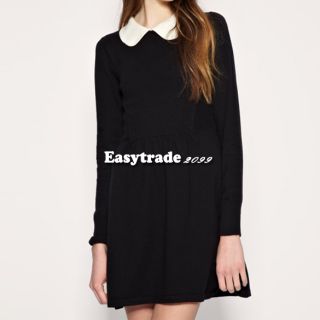 Baby Doll Peter Pan Contrast Collar Long Sleeve Dress Colour Block Pleated ESY1