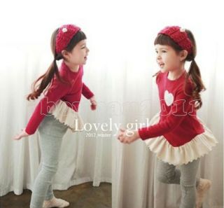 Kids Cotton Lovely Girls Red Top and Skirt Leggings Pants Outfit Sets AGES5 6Y