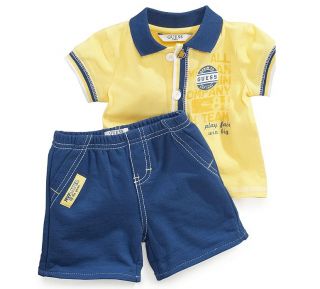 Guess Designer Baby Boy Clothes 2 Piece Set Top Shorts Yellow 3 6 9 Months