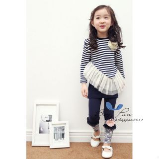 Kids Clothes Cute Girls Stripe Long Sleeve Oblique Yarn Skirt Dresses AGES2 7Y