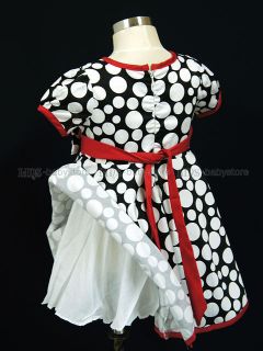 New Kids Toddler Black White Dots Party Dresses Clothes 1 2 3 4 5 Years