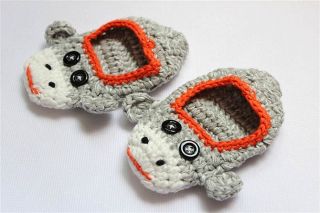 Cute Handmade Knit Crochet Orange Sock Monkey Baby Hats Shoes Newborn Photo Prop