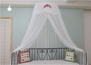 New White Lace Bed Canopy Big Size Baby Crib Mosquito Netting Flower Hook