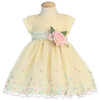 Lito Dress Size Toddler Girl 4T Yellow Pink Rose Easter Flower Girl