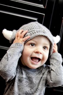 Baby Child Cute Handmade Crochet Viking Knit Hat Photograph 0 12 Months