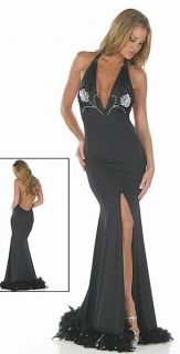Sexy 'Red Carpet Style" Halter Top Sequin Feather Gown