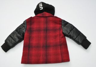 John Galliano Kids Baby Boys Red Check Wool Peacoat Detachable Hood 6 Months