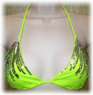 Victoria's Secret Abbie Triangle Bikini Top Swim Green Sequin Medium New Fast