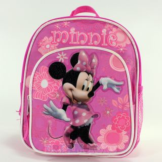 Disney Minnie Mouse Glitter Flowers 10" Mini Toddler Backpack Girls Book Bag