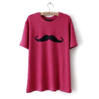 New Womens European Fashion Mustache Round Neck Short Sleeve T Shirt B1116