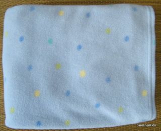 Carters Blue Fleece Polka Dot Baby Boy Blanket Just One Year Yellow Green Dots