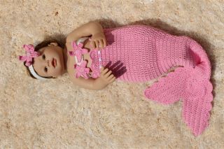 Handmade Crochet Knit Mermaid Tail Headband Newborn Baby Photo Prop 0 6month