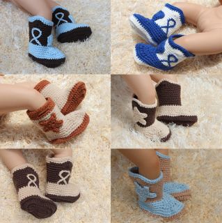 Cute Handmade Knit Crochet Cowboy Baby Boots Shoes Newborn Photo Prop 6 Color