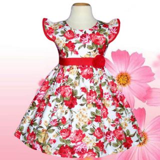 Gorgeous Girls Dress Kids White Red Flower Party Summer Clothes Size 5T 7T