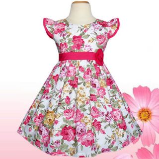 Gorgeous Girls Dress Kids White Pink Flower Party Summer Clothes Size 5T 6T 7T