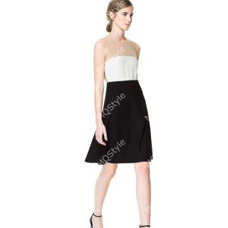 New Womens European Fashion Crewneck Sleeveless Splicing Vest Mini Dress B2678C