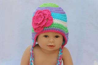 Cute Handmade Baby Child Knit Hat Beanie Colorful Pink Flower Newborn TO3 Year