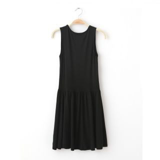 Womens Fashion Cat Laugh Cute Sleeveless Pleated Hem Black Vest Dress B2387RO