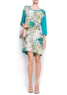 New Womens Fashion Summer Flower Print Crewneck Short Sleeve Mini Dress B2682