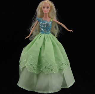 New Fashion Party Green Princess Barbie Dress Gown Clothes for Barbie Dolls Gift