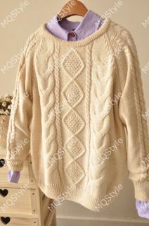 New Womens Vintage Geometry Cable Knit Jumper Pullover Sweater Tops Coat E904RO