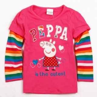 Girls Peppa Pig Is The Cutest Mock Layer Long Sleeve Top 18 24 2 3 3 4 4 5 5 6