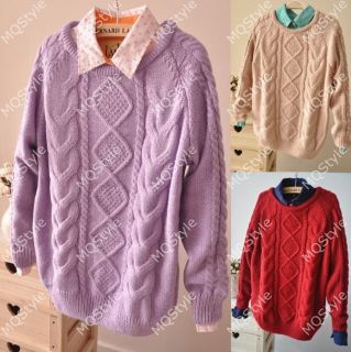New Womens Vintage Geometry Cable Knit Jumper Pullover Sweater Tops Coat E904RO