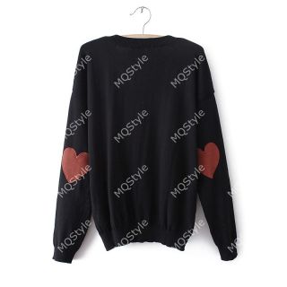 Womens Girl Fashion Loose Crewneck Heart Elbow Knit Long Sleeve Sweaters B2954