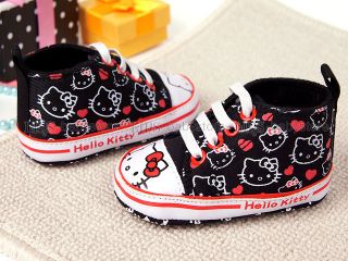 New Toddler Baby Girl Kitty Cat Black Tennis Shoes UK Size 3 A942