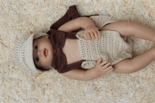New Cute Beige Brown Newborn Baby Knit Newsboy Cap Hat Nappy Bow Tie Photo Prop