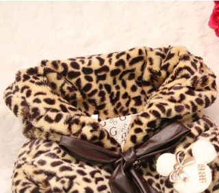 New Toddler Girls Faux Fur Leopard Coat Kids Winter Jacket Snowsuit Handbag 4 5Y